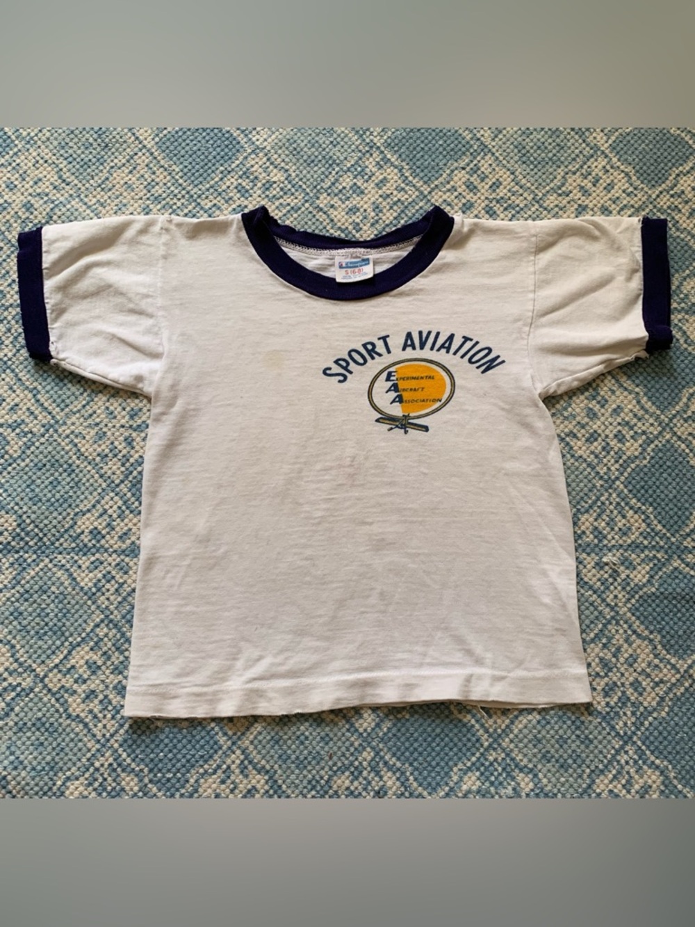 Kids 1970s Thrashed Vintage Sports Aviation Ringer Tee 100% Cotton